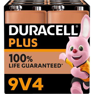 Duracell Batterien Plus, Alkaline, 9V, 10 Jahre lagerfähig, E-Block / 6LR61, 4 Stück