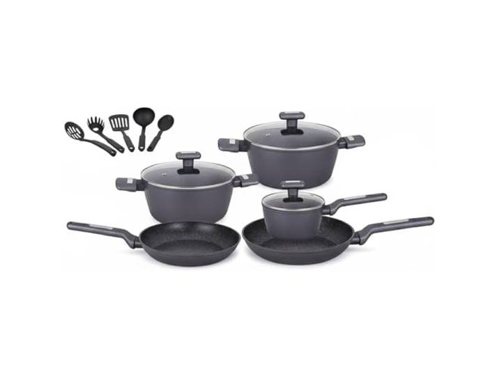 Wintem Topf- und Pfannen-Set, 13-teilig, antihaftbeschichtet, für moderne und traditionelle Küche, kompatibel mit Induktionsherden, Aluminiumbeschichtung, Glasdeckel und ergonomische Griffe