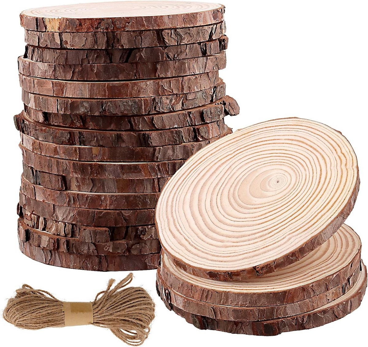 20 Houten Schijven Rond met Schors - Onafgewerkte Cirkels voor Knutselen en Decoratie
