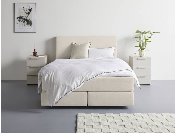 Boxspringbett, 7-Zonen-Tonnentaschenfederkern, Beige, 145×217 cm, Inkl. Topper, Modern, LeGer