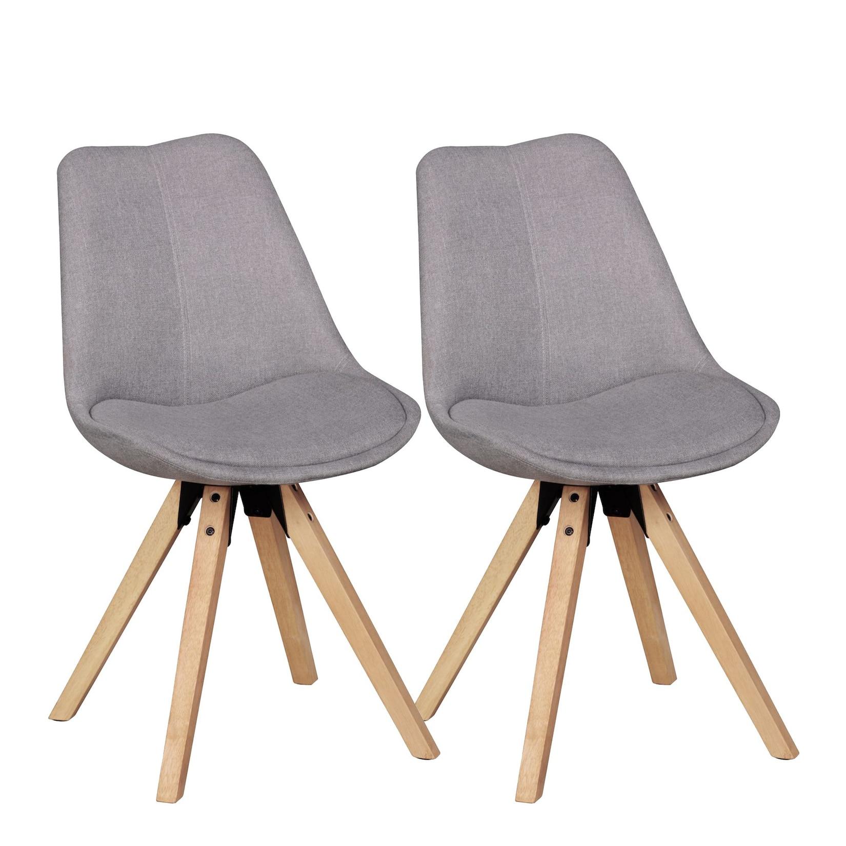 KADIMA DESIGN 2er Set Esszimmerstühle LUND: Stoffbezug und Holzbeine, Skandinavisches Design, Komfortables Sitzen, Grau