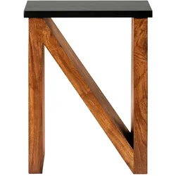 WOMO-DESIGN Beistelltisch N-Form 60 cm, Akazienholz, Braun/Schwarz, Unikat, Buchstaben-Design