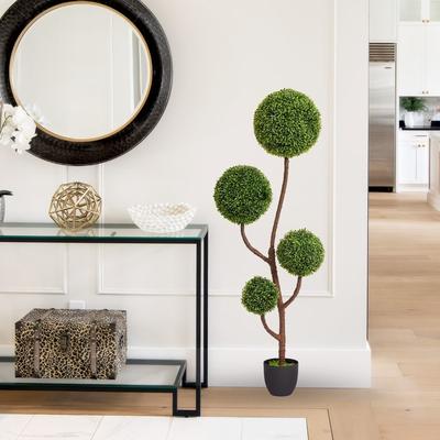 Artificial Boxwood Topiary Tree, Triple Ball, Indoor Outdoor Home Office Decor, 1pc Set
