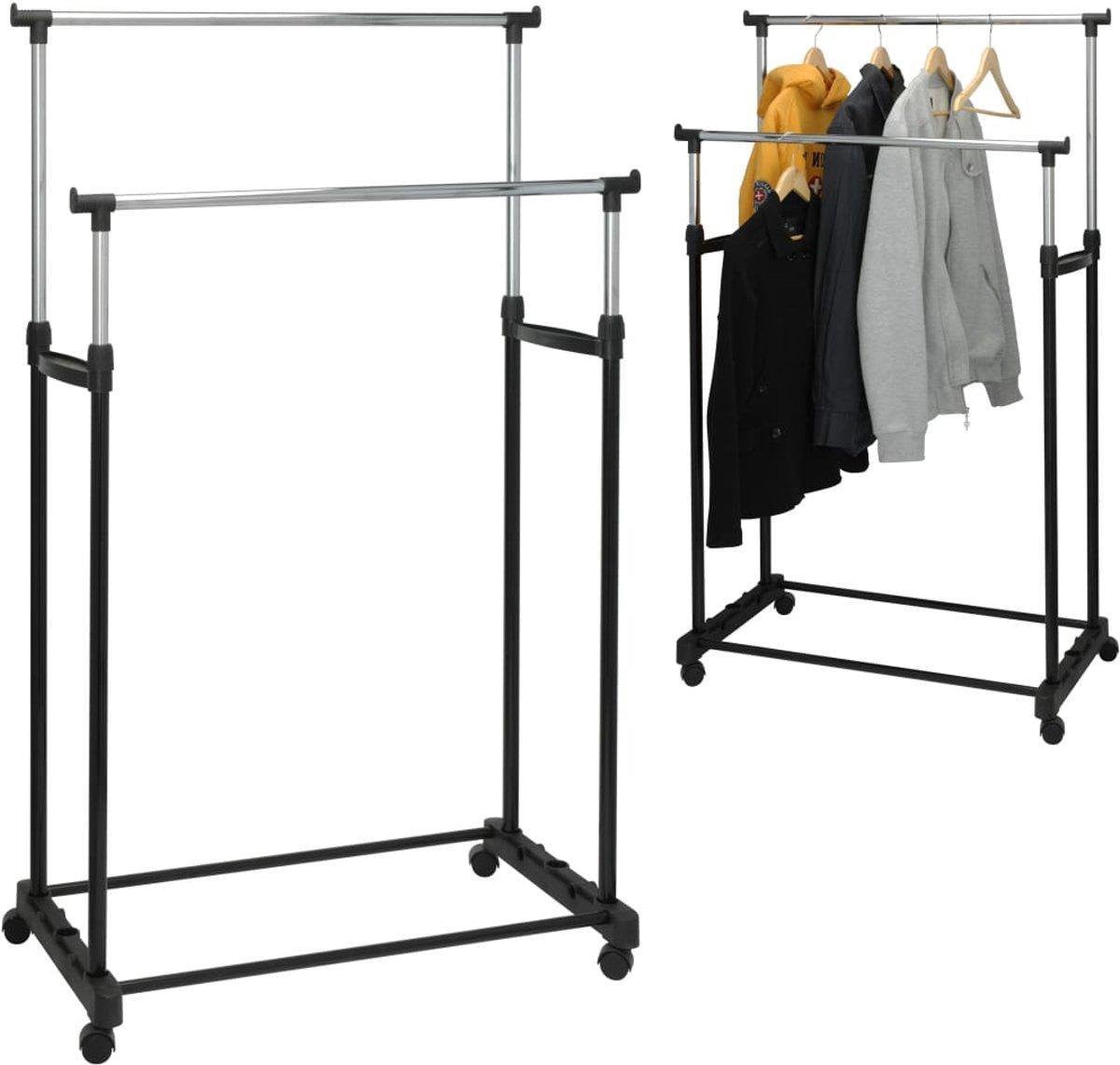 Relaxwonen Dubbel kledingrek op wielen met instelbare hoogte B/D/H: 86 x 42 x 170 cm