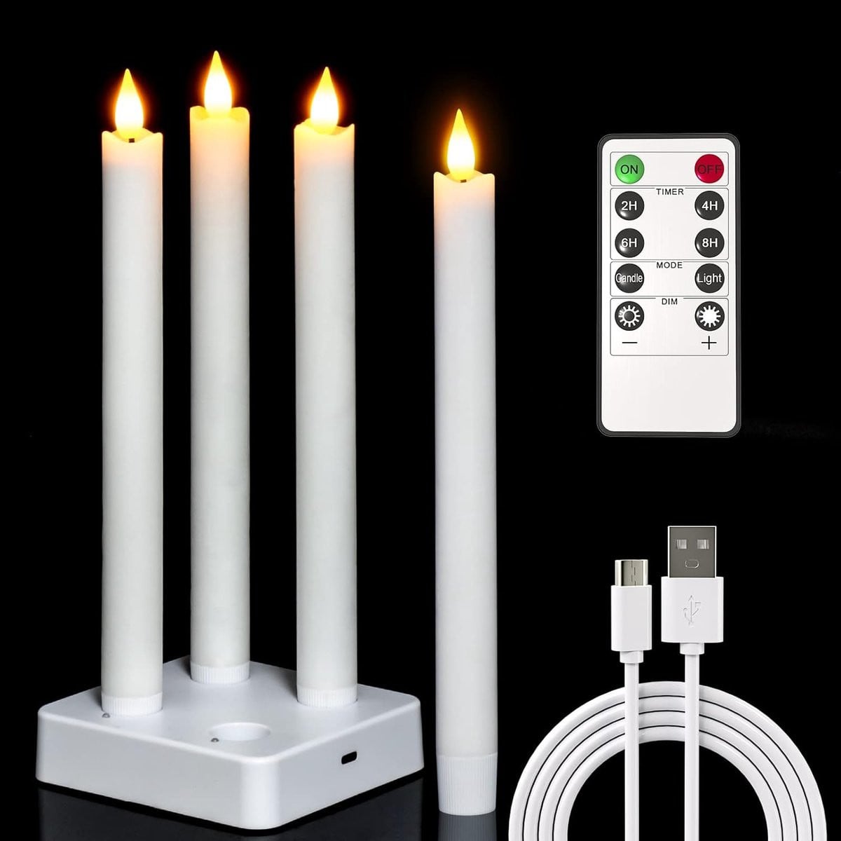 Set van 4 oplaadbare conische LED wax kaarsen met afstandsbediening