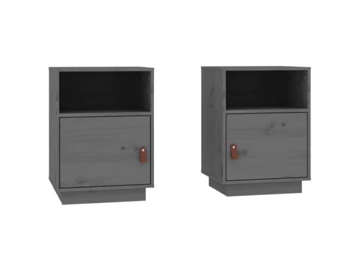 GHVBNMF Nachttisch 2er Set Grau 40x34x55 cm Massivholz Kiefer Kommode Kompakter Beistellschrank fürs Schlafzimmer mit flexibler Tür und Kunstledergriff. Spendet viel Platz für Bücher & Deko.