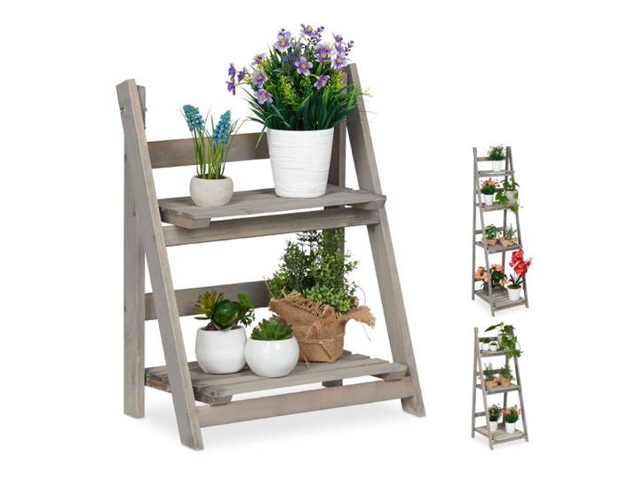 Relaxdays Blumentreppe Holz grau