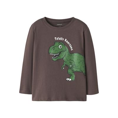 Langarmshirt NAME IT "NMMNEDIN LS NREG TOP BOX PB", Jungen, Gr. 110, braun (shopping bag), Jersey, Obermaterial: 100% Baumwolle, bedruckt, regular fit normal, Rundhals, gerader Abschluss, Shirts Langarmshirt, Baumwolle, regular fit