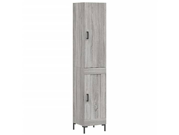 HKTMGDNG Highboard Grau Sonoma 34,5x34x180 cm Holzwerkstoff Schrank Schlanker Mehrzweckschrank fuer Schlafzimmer und Flur mit Metallbeinen sowie zwei getrennten Elementen fuer Ordnung.