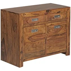 KADIMA DESIGN Sideboard MUMBAI Massivholz Sheesham Kommode 90 cm 2 Schubladen 2 Türen Design Highboard Landhaus-Stil braun