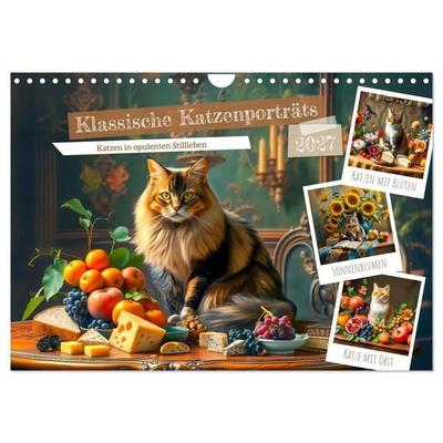 Klassische Katzenporträts - Katzen in opulenten Stillleben (Wandkalender 2027 DIN A4 quer), CALVENDO Monatskalender