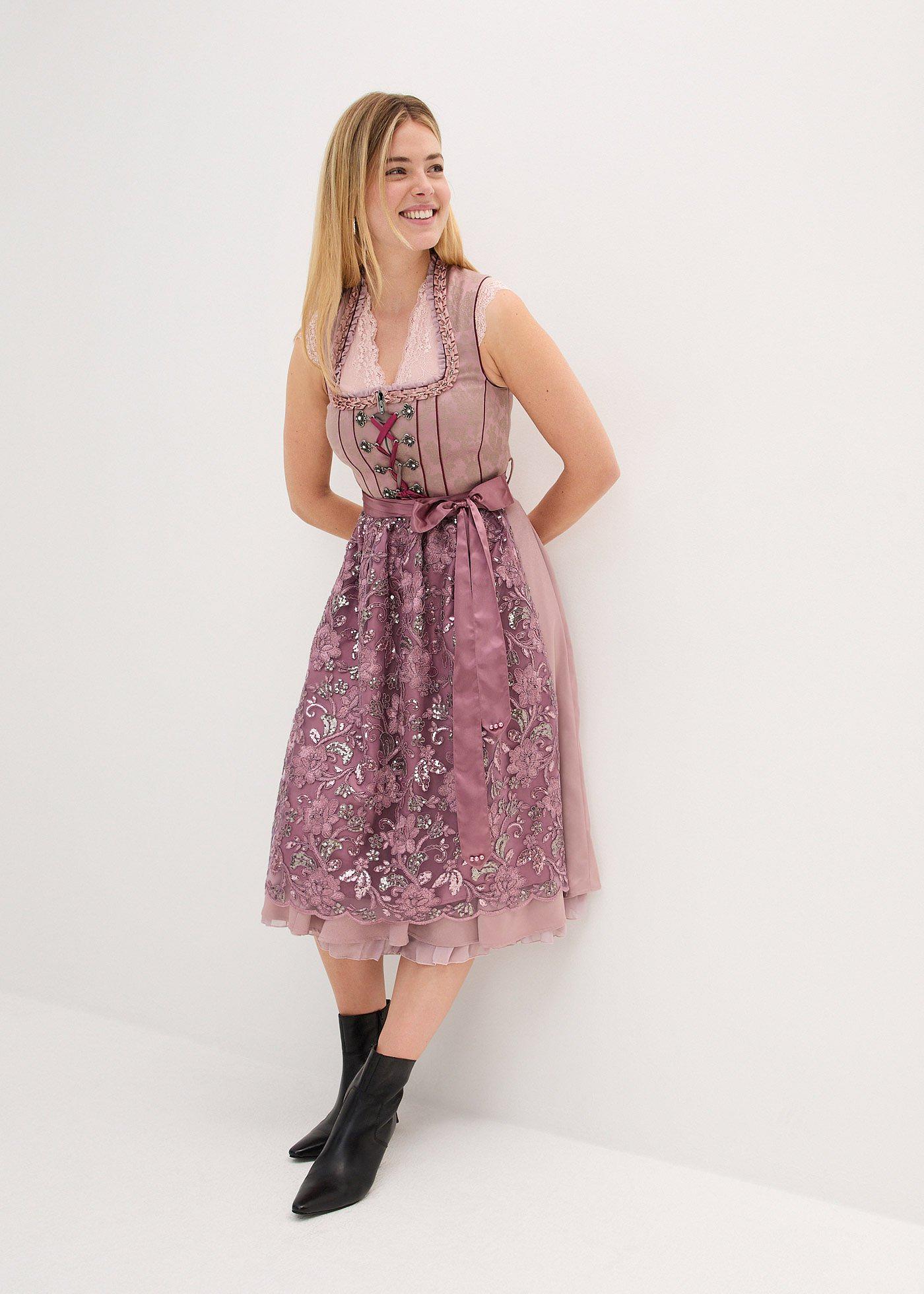 bonprix Dirndl mit Pailletten-Schürze, rosenholz , Gr.52, Edles Dirndl aus edlem Jacquard, besetzt mit Pailletten