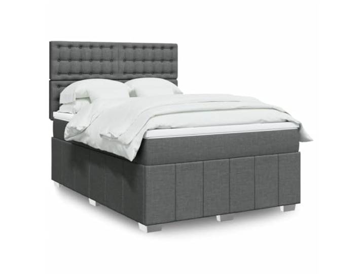 WXGTBKPR Boxspringbett 140x200 cm Dunkelgrau Taschenfederkernmatratze Inklusive Matratzenauflage, Höhenverstellbares Kopfteil, Robuste Holzfüße