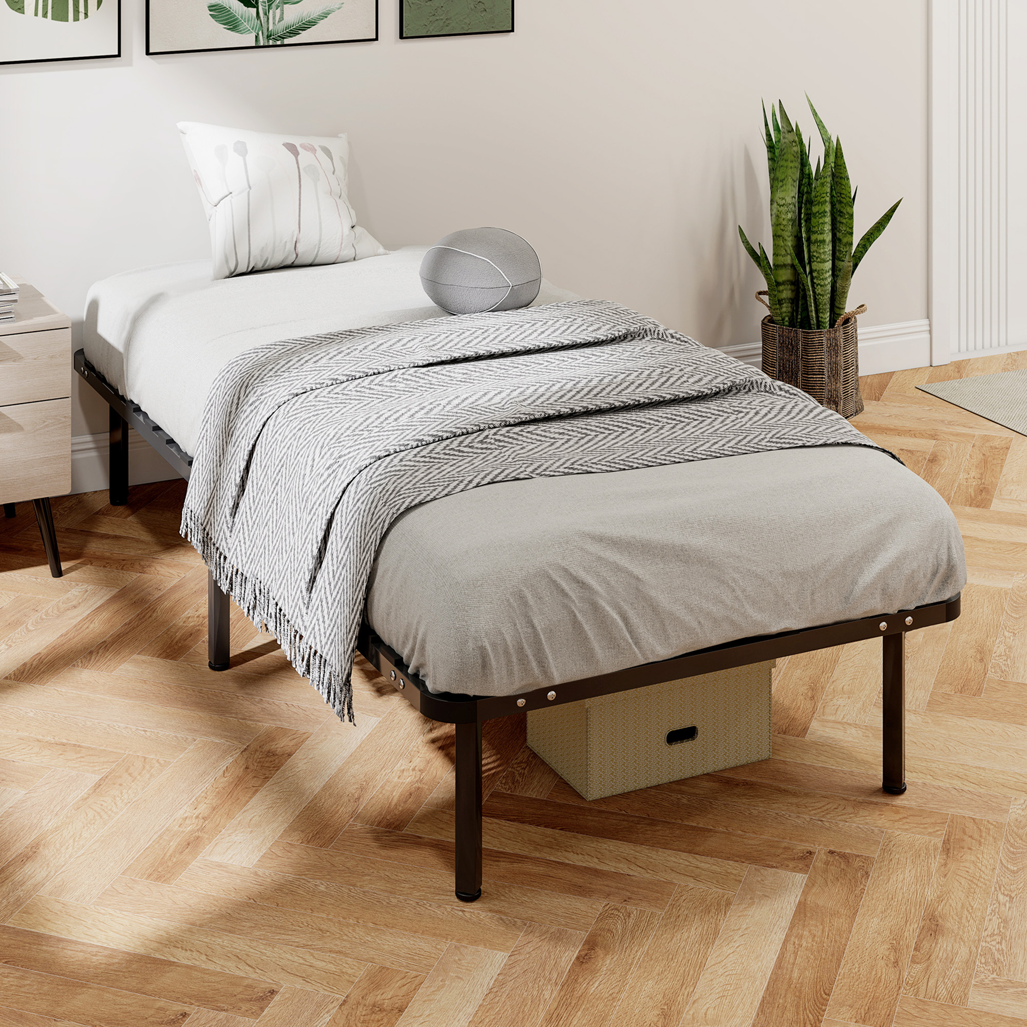 Homcom Struttura Letto con Telaio in Acciaio, Doghe in Pioppo e Spazio di Stoccaggio, 90x190x33 cm, Nero   Aosom Italy