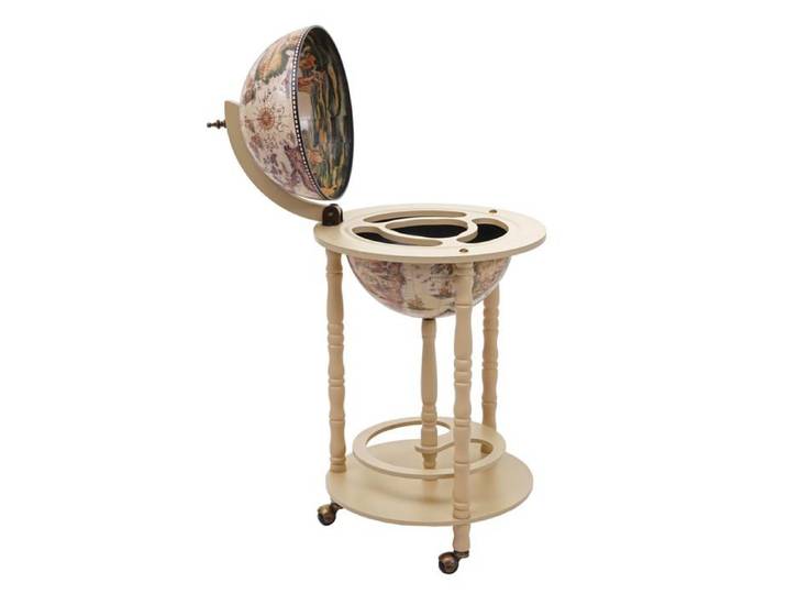 Minibar sur roulettes globe terrestre vintage mappemonde Ø 33cm porte bouteilles bois d eucalyptus marron 04_0003370