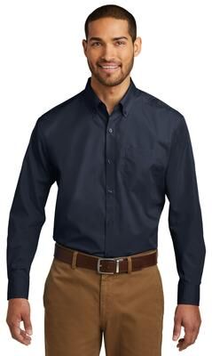 Port Authority W100 Long Sleeve Carefree Poplin Shirt in River Blue Navy size Medium   Cotton/Polyester Blend