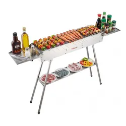 VEVOR Faltbarer Holzkohlegrill 0,16 m2, Tragbarer Holzkohlegrill mit Anhebbarer Holzkohleschale & Seitentischen, Campinggrill aus Gebürstetem Edelstahl für Outdoor-Camping, Gartenpartys, Picknickgrill