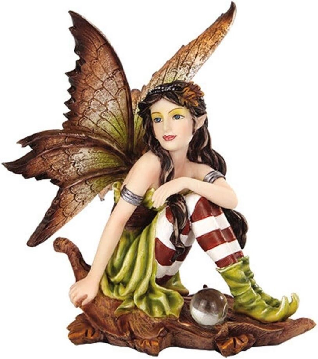 Zittende Najaarfee Elf Decoratief Figuur voor op Tafel