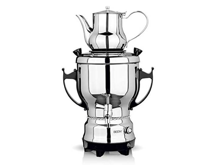 BEEM TEA-CLASSIC Samowar - 3L Edelstahl / Schwarz großer Teekocher auch für Gastrobetriebe Mit Edelstahl-Ablasshahn Stufenlos einstellbarer Temperaturregler Mit 1 L Teekanne