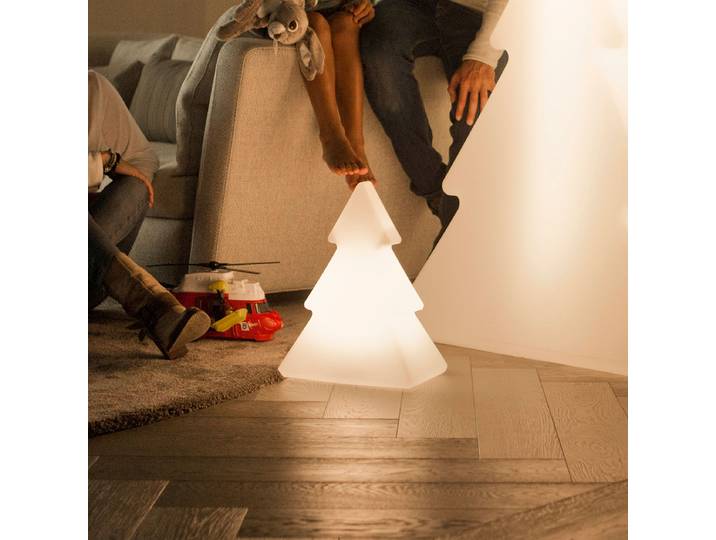 Lampadaire de Noël blanc 40 cm avec LED solaire et rechargeable