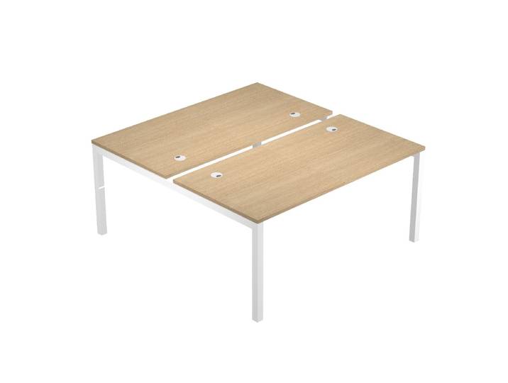 Bureau droit partagé 2 postes Eminence - L.140 x P.165 cm - Plateau Chêne - Pieds Blanc