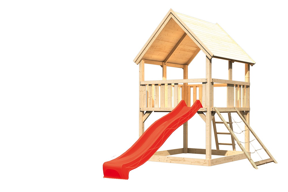 KARIBUHOLZT Akubi Spielturm Luis natur Rut. rot+Netzrampe 16938259