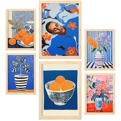 POSTER Set Mit 6 Optimistische Orange In Vielseitiger A3 & A4 Rahmen Aus Hellem Holz