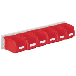 Rasterplan, Lagerbehälter, Sichtlagerkastenset H140xB920xT250mm Stahlblech/Polyethylen Kunststoffbeschichtung rot 6 x Gr. 6 rot