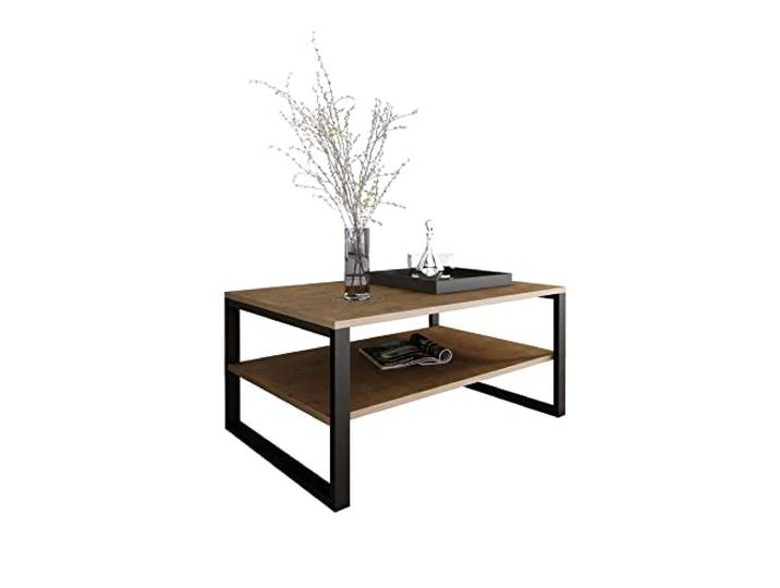 Design Möbel Beistelltisch Couchtisch Rechteckig Wohnzimmertisch Kaffeetisch Modern Sofatisch Tischplatte Tisch mit unterer Ablage Beine aus Metall Industrieller Stil Basic (Lancelot Eiche)