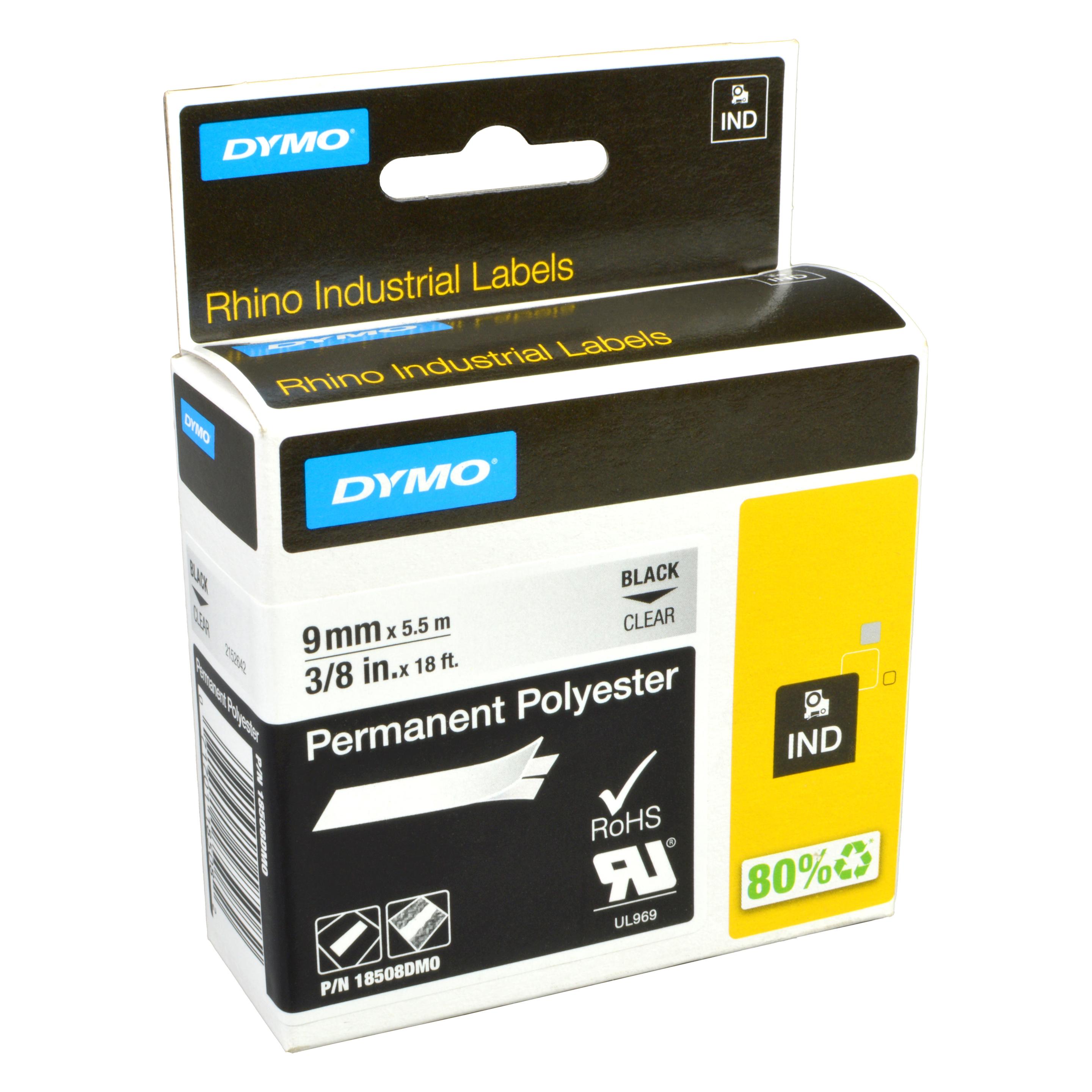 Dymo Schriftband Polyester 9mm (0.90 cm, Schwarz, Transparent) (18508DMO)