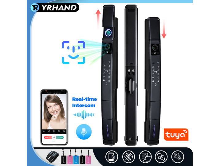 Serrure de porte intelligente coulissante avec reconnaissance faciale 3D, WiFi Tuya, interphone visuel, déverrouillage sans clé, étanche, Fechadura Eletronico Digital