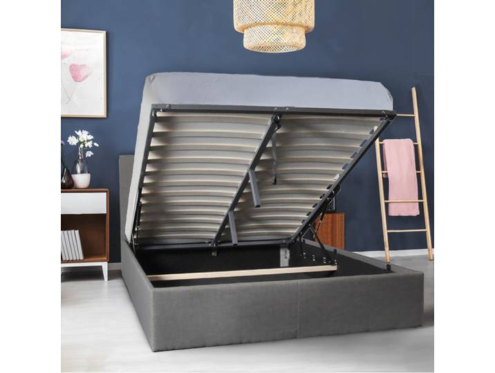 Le Quai Des Affaires - Lit Coffre 140x190 Cm En Tissu Gris Foncé Avec Tête De Lit - Era