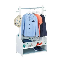 Relaxdays Kleiderständer für Kinder Hunde-Motiv Weiß,Hellblau,Orange