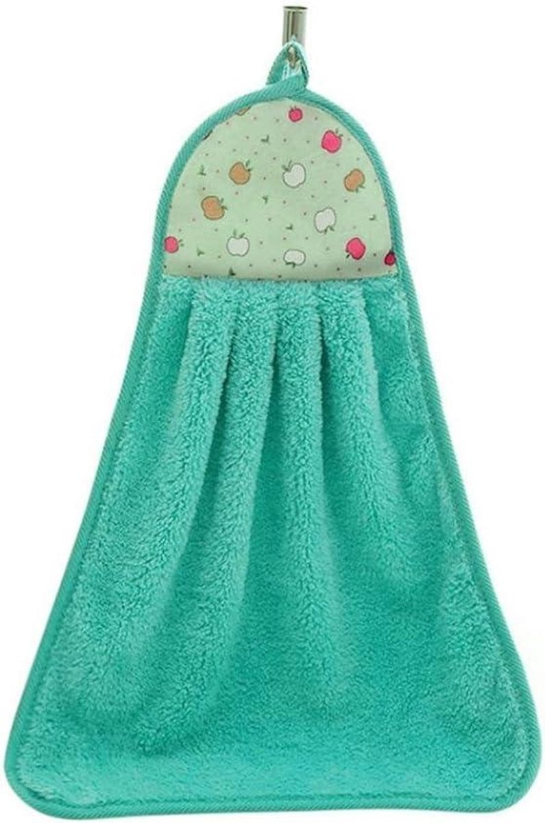 Groene hangende handdoek voor keuken of badkamer met ophanglus, 32 x 46 cm