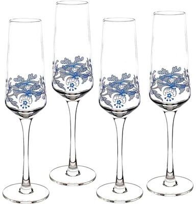 Spode Blue Set of 4 Italian Glassware Champagne Flutes - 8 oz