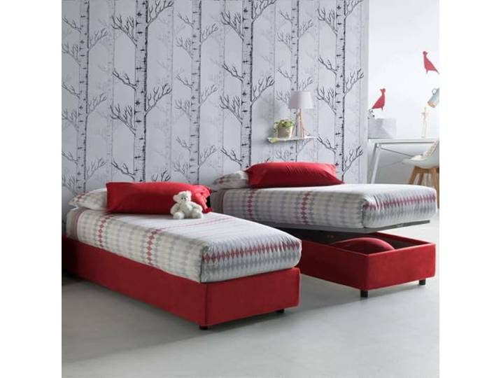 Talamo Italia - Einzelbett Ilaria, Bettkasten mit Stoffbezug, 100 % Made in Italy, Öffnung vorne, geeignet für Matratzen 90 x 190 cm, Rot