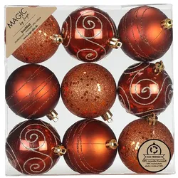 9 Weihnachtskugeln Kunststoff 6cm bruchsicher & mit Glitzer Muster Christbaumkugeln Weihnachtsbaum Deko Weihnachtsbaumkugeln Christbaumschmuck Kupfer