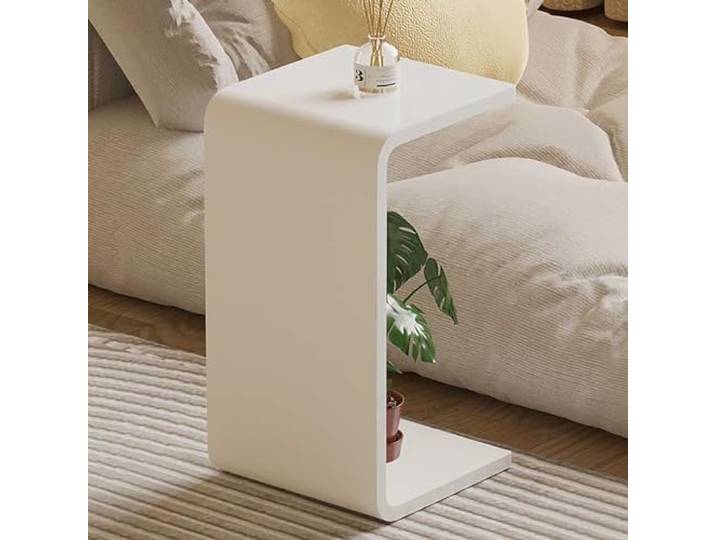 DYUNCZ Acryl-Kleiner Beistelltisch, Beistelltisch C Form, Vielseitig Einsetzbar, Dicker, Klarer Couch-Nachttisch, für Wohnzimmer, Badezimmer und Schlafzimmer (Color : Wit, Size : H-65CM/25.5IN)