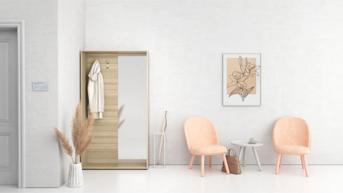 PLAN Garderobenwand BORDER mit Schuhschrank und Spiegel, 2 Kleiderhaken, Graphit/Orange