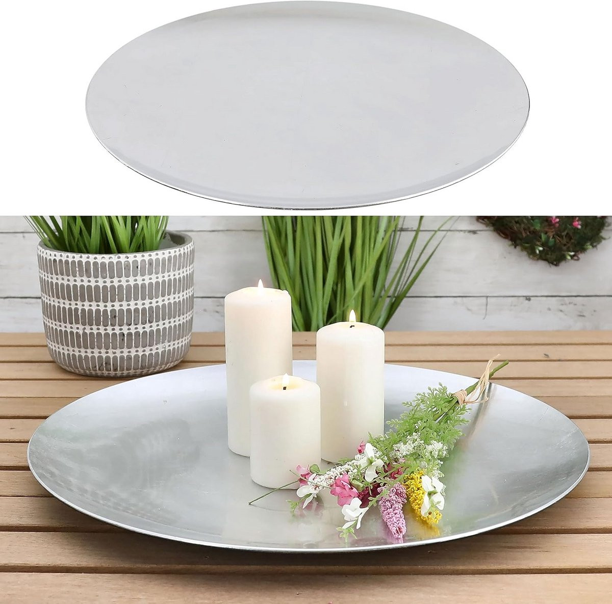 Decoratieve Platte Schaal met Glazuureffect Zilver 47 cm