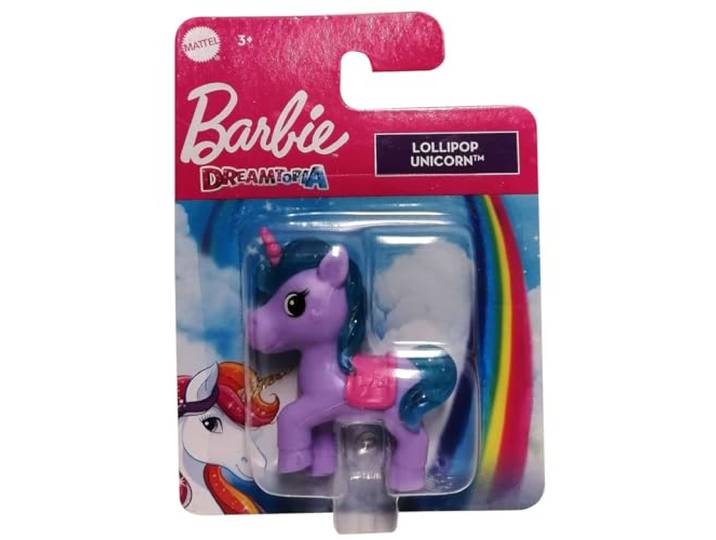 Barbie Mattel HFG34 Dreamtopia Lollipop Eenhoorn Glitter Manen Mini Eenhoorn Speelfiguur voor kinderen 5 cm Paars Klein