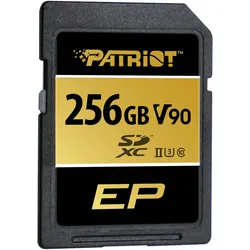 Patriot EP SDXC 256 GB Class 10 UHS-II U3 V90 (256 GB, SDXC, U3, UHS-II), Speicherkarte, Schwarz, Gold