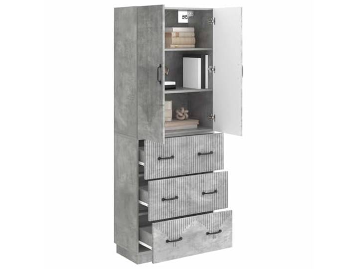 KTHLBRH Schrankset 2-teilig grau Beton 66 x 34,5 x 87 cm Technisches Holz, 3 Schubladen, 2 Einlegeböden, Schiebetüren, einfache Reinigung