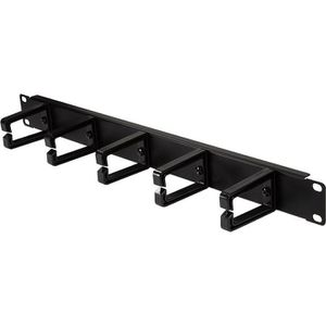 LogiLink Rangierpanel OR104B, Metall, schwarz, 19 Zoll (483 mm), mit 5 Kabelführungsbügeln, 1HE