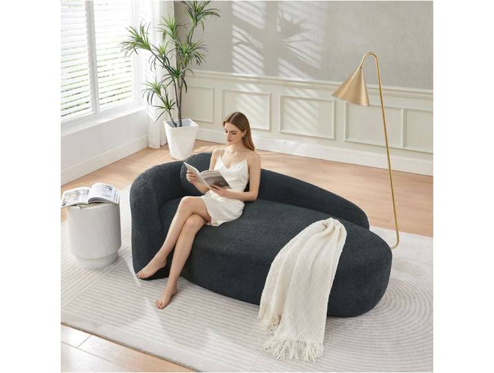 Canape 1 Place Teddy Noir Sofa Arrondi FloraGrace Pour Salon Ou Chambre Livre Compresse 170x96x62cm