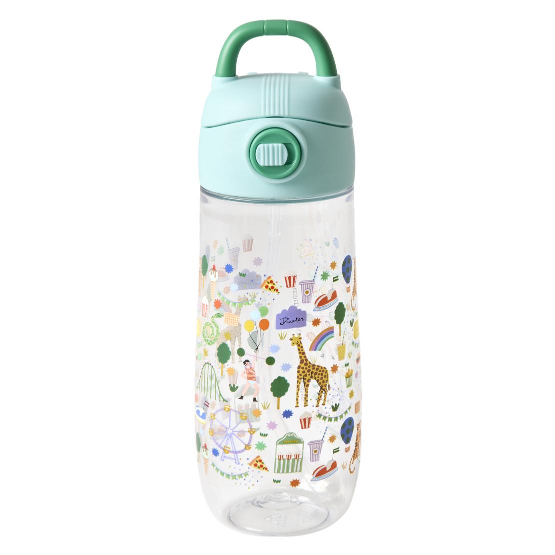Rice - Plastic Kids Drinking Bottle with Fun Fair Print - Mint - 550 ml (0.55 l) (PLBOT-FUFAMI)