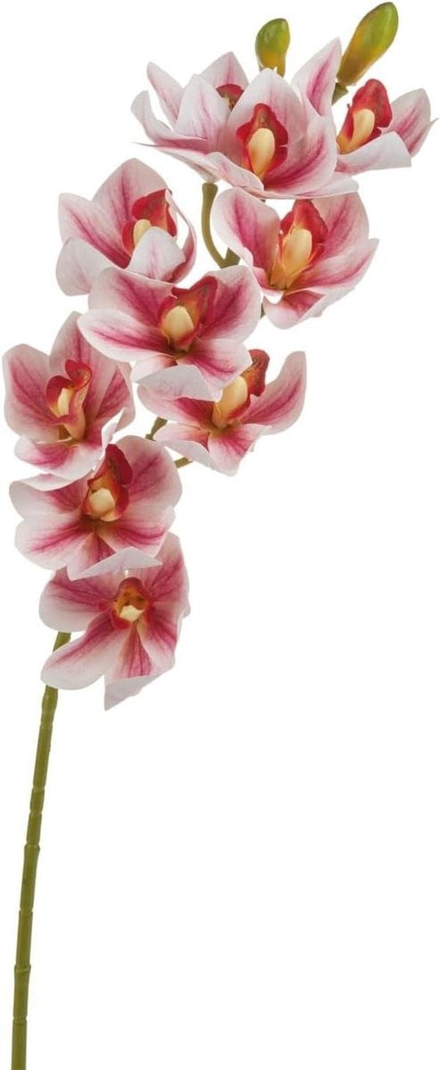 Decoratieve Orchidee Tak - Kunstbloem Cymbidium - Roze Wit - 75 cm