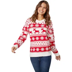 tectake® Weihnachtspullover Winterzauber weiß-rot für Frauen