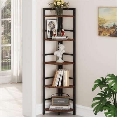 No "5 Tier Corner Bookshelf - 14.37""D x 14.37""W x 66.1""H"