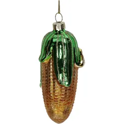 Christbaumschmuck Glas 11,8cm Maiskolben Figur Handbemalt mit Glitzer Weihnachtsbaum Anhänger Christbaumanhänger Weihnachtsbaumschmuck Deko Essen Gelb
